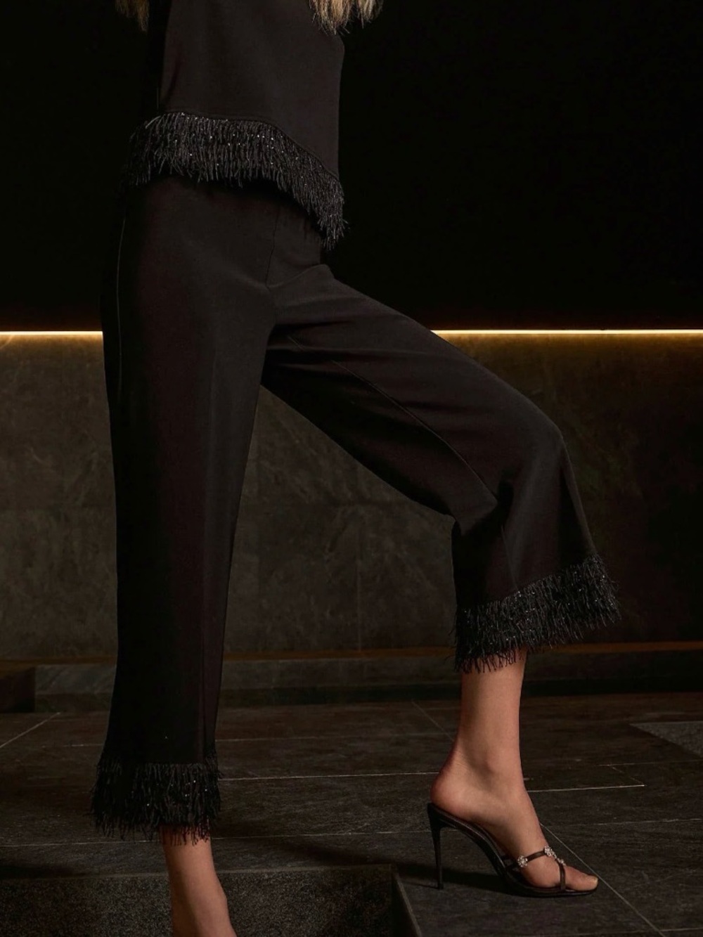 Joseph Ribkoff Silky Knit Culotte with Fringe Hem-254147